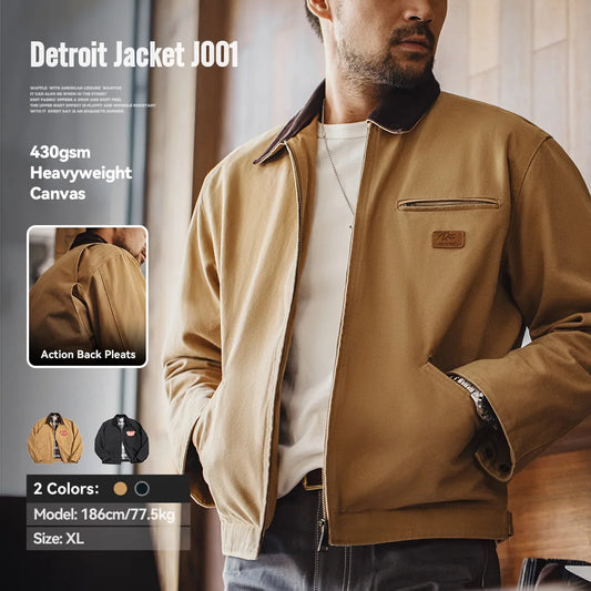 Men's Retro Canvas Jacket with Lapel Collar and Zipper