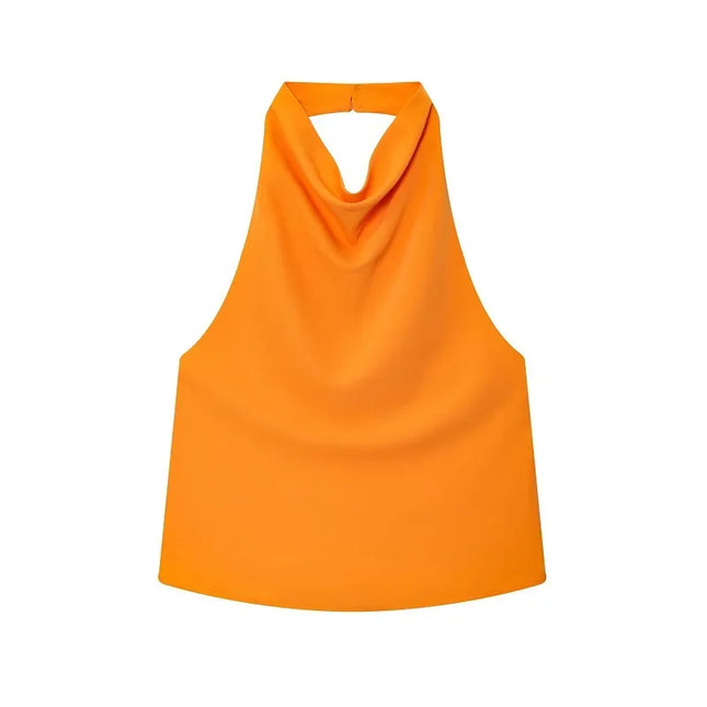 Satin Women's Halter Backless Sleeveless Blouse