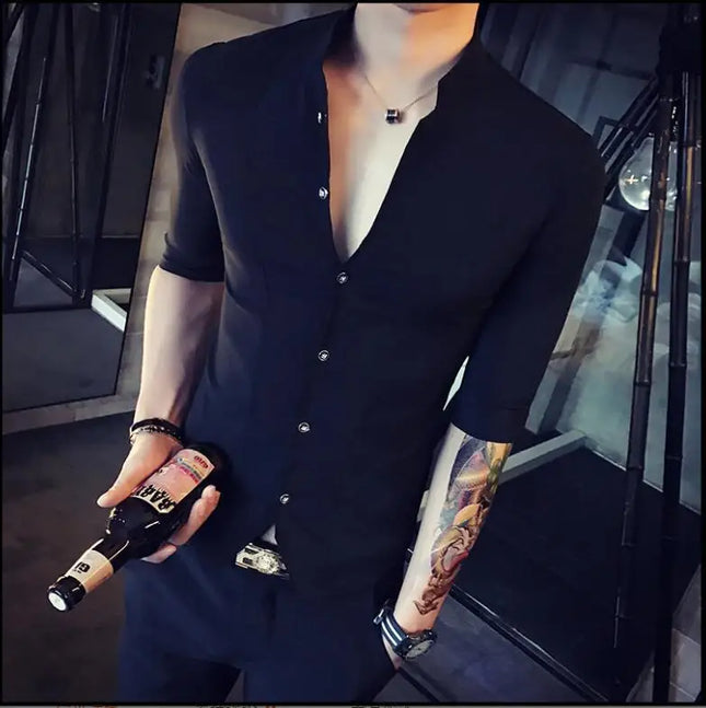 Slim Fit Long Sleeve Stand Collar Shirt for Men - Various Colors