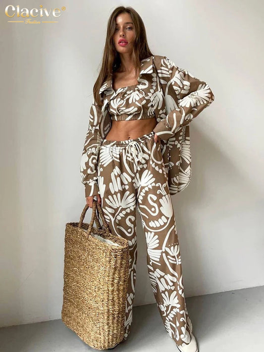   Women's 3-Piece Set: Long Sleeve Blouse, Sleeveless Tube Top, and High Waist Pants