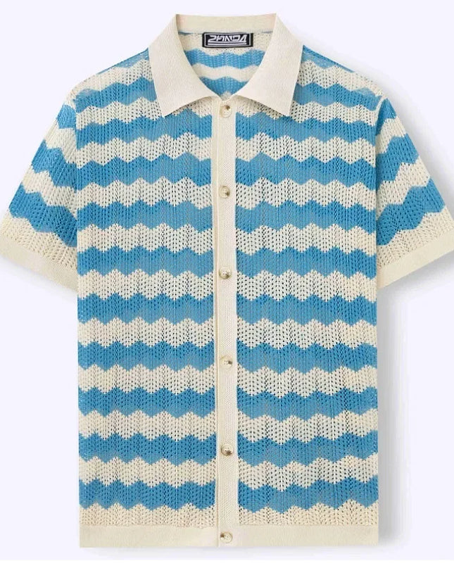 Breathable Knitted Fabric Men's Striped Shirt