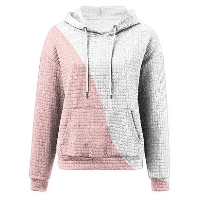 Oversized Women's Hoodie Sweatshirt with Waffle Knit
