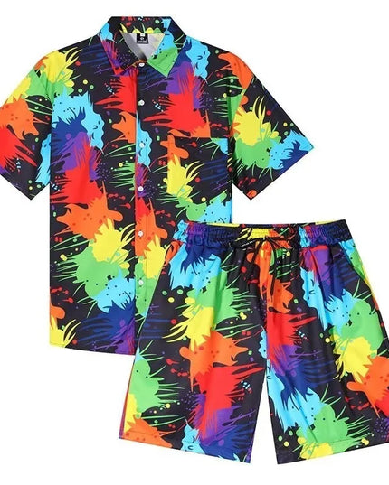 Men's Two-Piece Loose Fit Tie-Dye Striped Shirt and Shorts Set