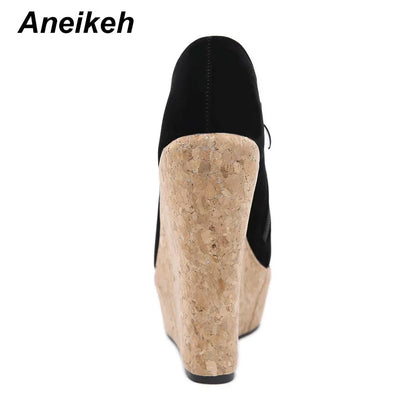 Women's Faux Suede Zippered Round Toe Platform Wedge Ankle Heels