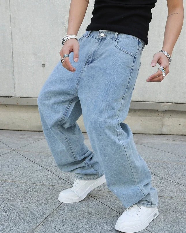 Men's Oversized Baggy Jeans - Loose Fit Straight Wide Leg Denim Pants