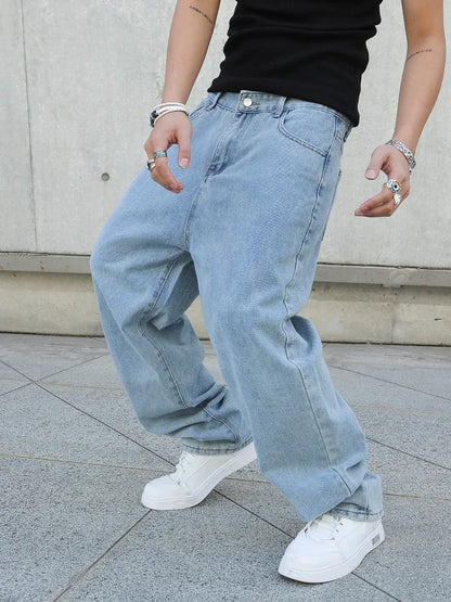 Men's Oversized Baggy Jeans - Loose Fit Straight Wide Leg Denim Pants