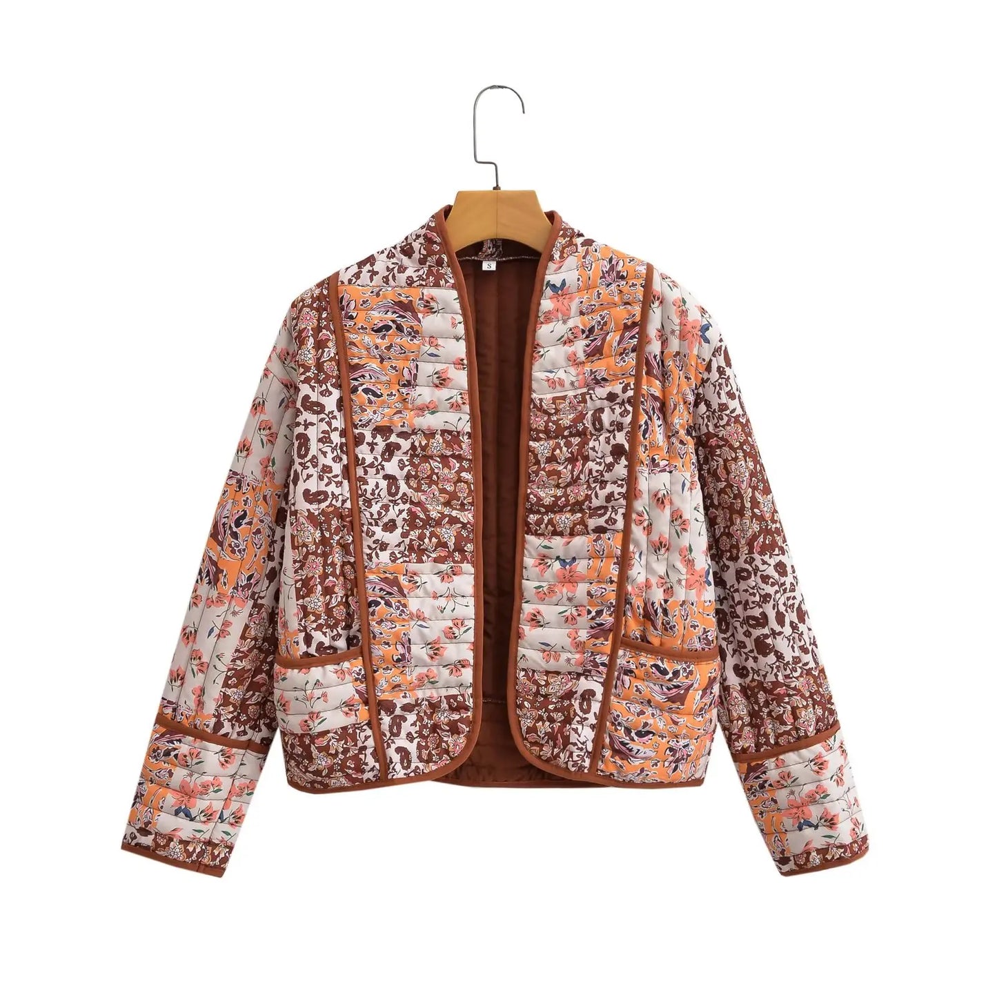 Women's Floral Print Quilted Loose Fit Jacket with Front Pockets