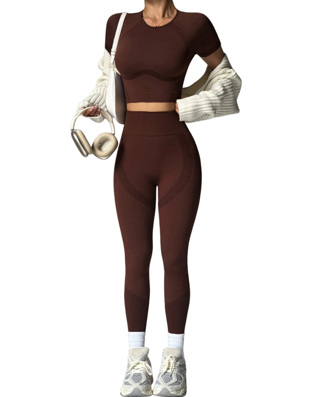 2-Piece Women's Activewear Set, Breathable Cropped T-Shirt & High-Waist Leggings