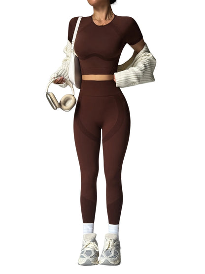 2-Piece Women's Activewear Set, Breathable Cropped T-Shirt & High-Waist Leggings