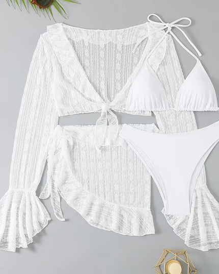 Women's Four-Piece Long-Sleeve Cover-Up Swimwear Set - Stylish Bikini & Beach Cover-Up