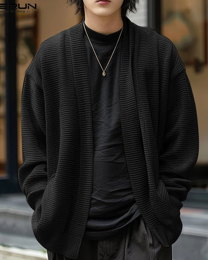 Incerun Men’s Knitted Loose Fit Long Sleeve Cardigan