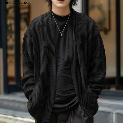 Incerun Men’s Knitted Loose Fit Long Sleeve Cardigan