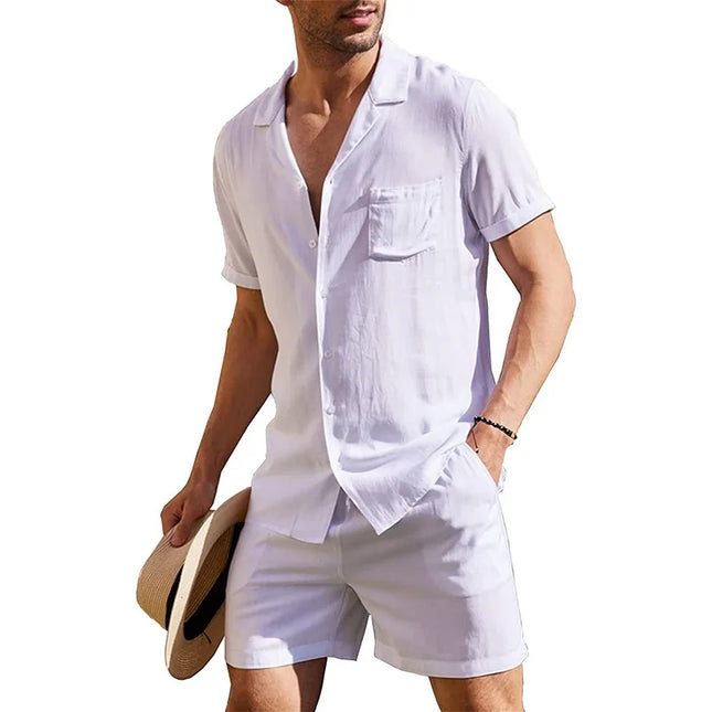 Men's Cotton Two-Piece Shirt and Shorts Set