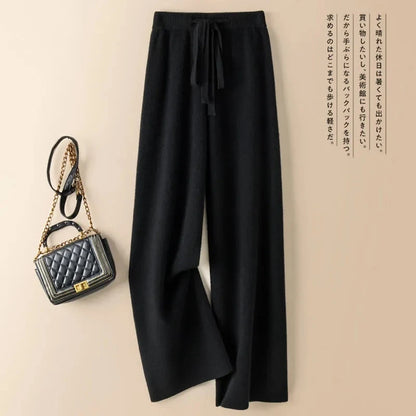 Women's High Waist Thick Knitted Soft Elastic Straight Sweatpants