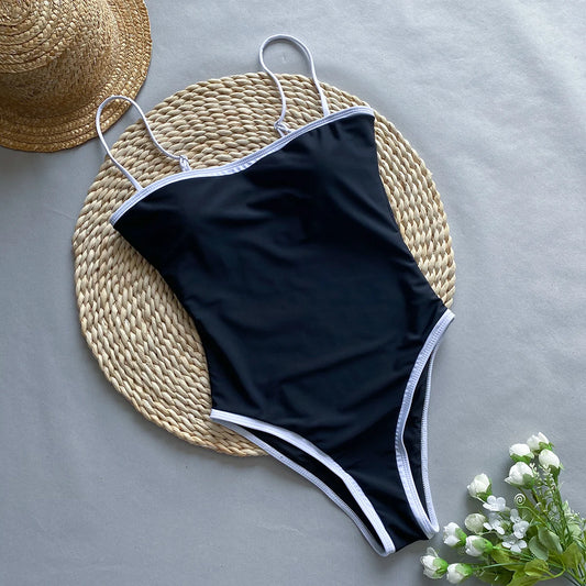 Women's High Waist One Piece Swimsuit - Bathing Suit with Patchwork Design