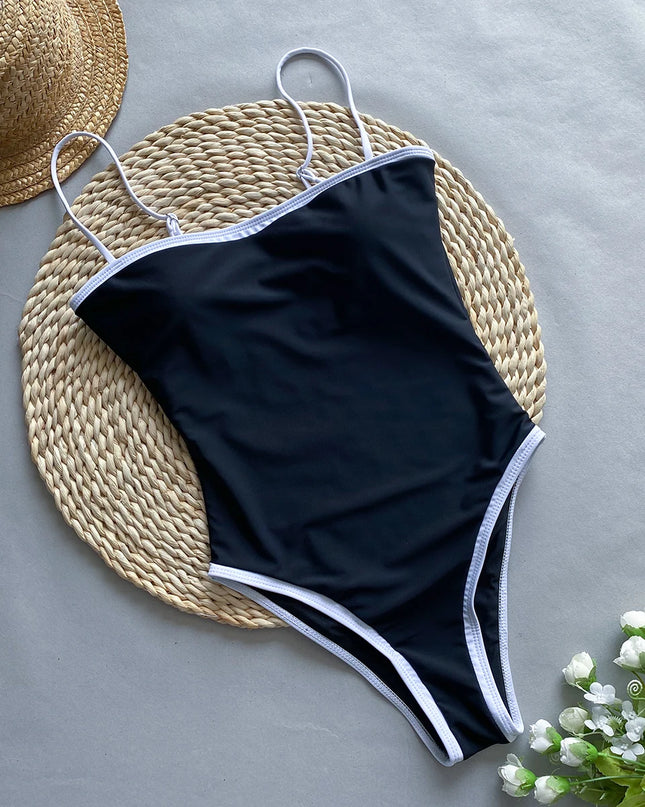 Women's High Waist One Piece Swimsuit - Bathing Suit with Patchwork Design