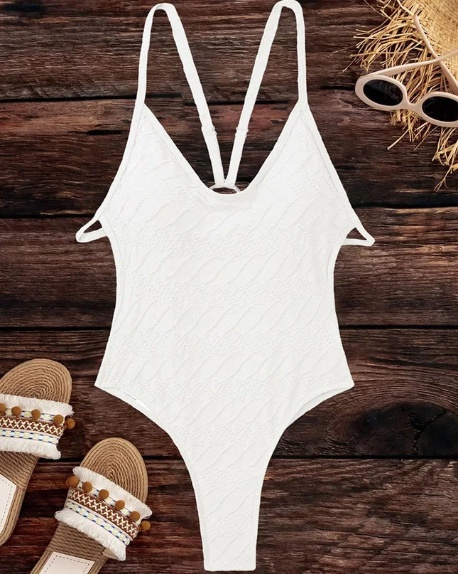 Women’s Backless One-Piece Swimsuit with Wrinkled Criss Cross Design