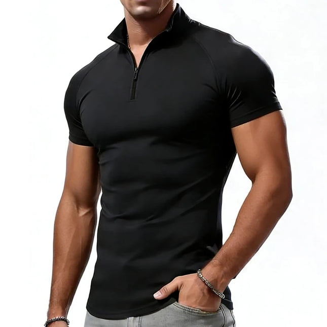 Men's Compression T-Shirt with Zipper Neck - Slim Fit