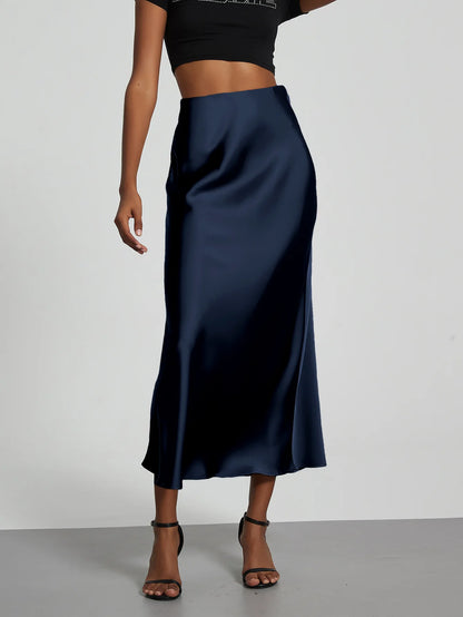 Women's Sophisticated High-Waisted Satin Maxi Skirt