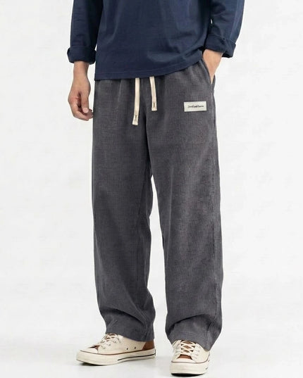 Men's Corduroy Sweatpants - Casual, Loose Fit, Straight Leg, Elastic Waist with Drawstring