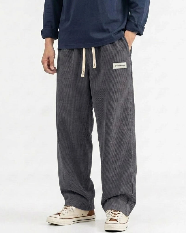 Men's Corduroy Sweatpants - Casual, Loose Fit, Straight Leg, Elastic Waist with Drawstring