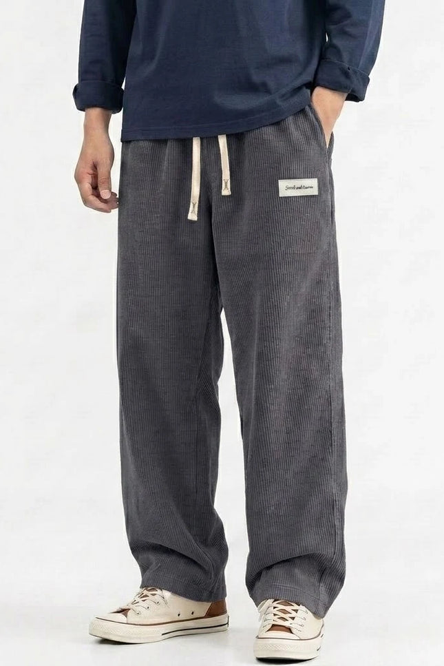 Men's Corduroy Sweatpants - Casual, Loose Fit, Straight Leg, Elastic Waist with Drawstring