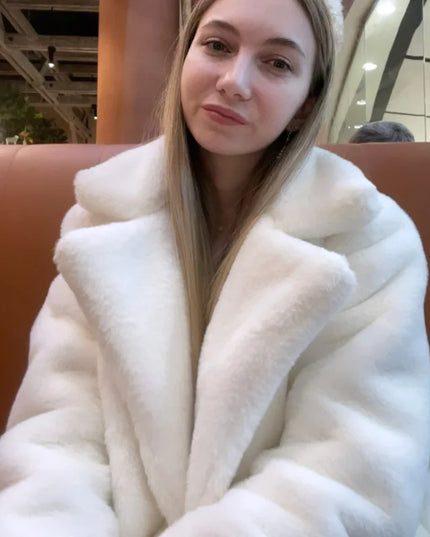 Women's Thick Faux Fur Long Overcoat with Turn-Down Collar