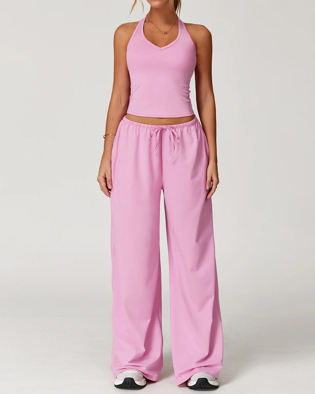 Women's 2/3 Pieces Quick-Dry Vest/Cropped Top and Drawstring Pants Set