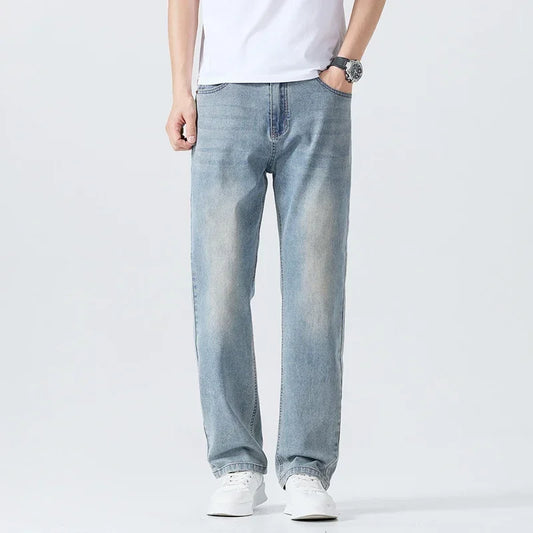 Slim Fit Straight Jeans for Men - Soft, Breathable, Loose Fit Denim Pants