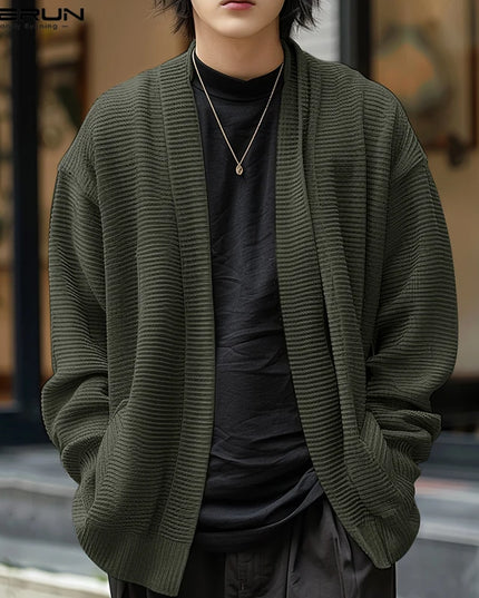 Incerun Men’s Knitted Loose Fit Long Sleeve Cardigan