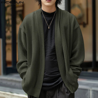 Incerun Men’s Knitted Loose Fit Long Sleeve Cardigan