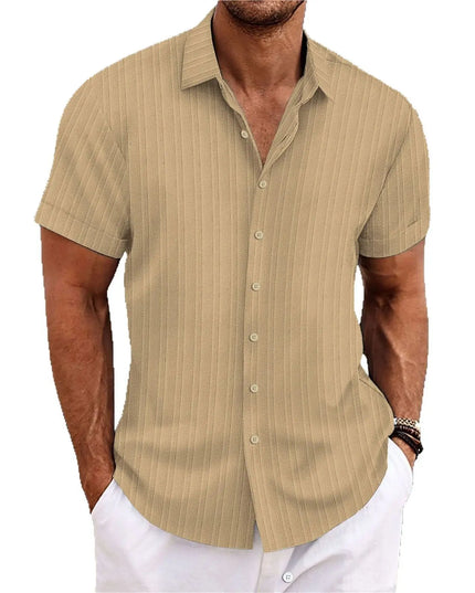 Men's Vertical Jacquard Short Sleeve Button-Down Shirt