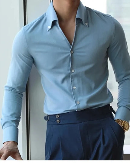 Men's Slim-Fit Wrinkle-Free Casual Collar Shirt with Lapel Design