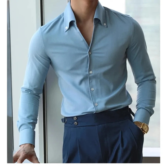 Men's Slim-Fit Wrinkle-Free Casual Collar Shirt with Lapel Design
