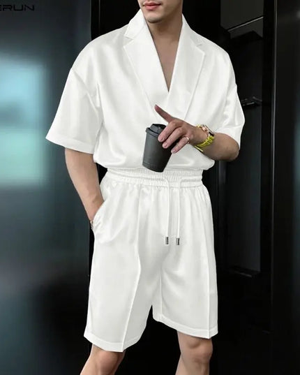 Incerun Men's Two-Piece Short Sleeve Shirt and Shorts Set