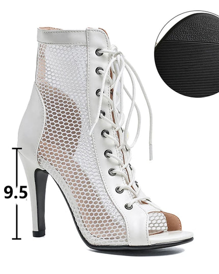 Womens Lace-up Hollow Mesh Heels