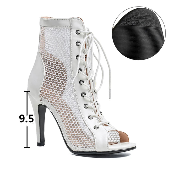 Womens Lace-up Hollow Mesh Heels