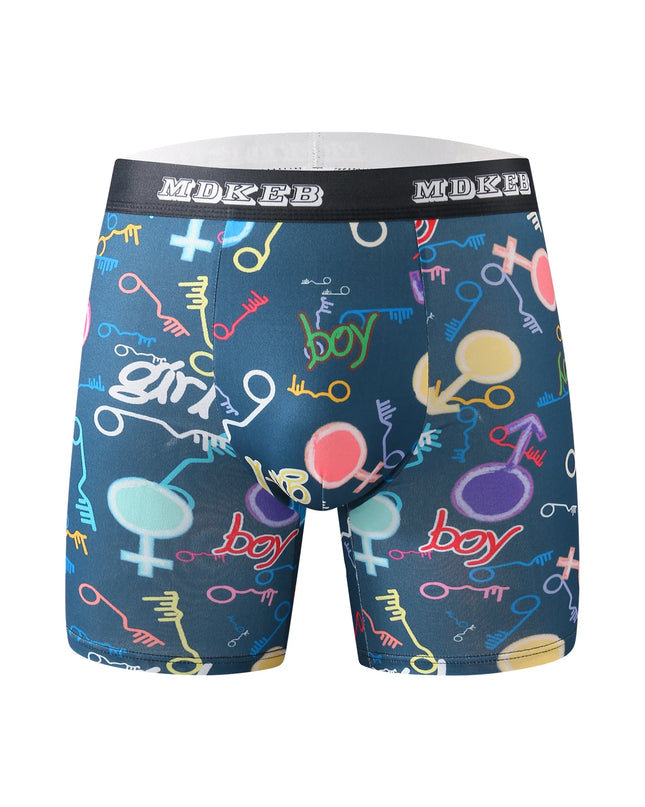 3 Piece Men's Graffiti Pattern Long Boxer Briefs- Breathable and Highly Elastic