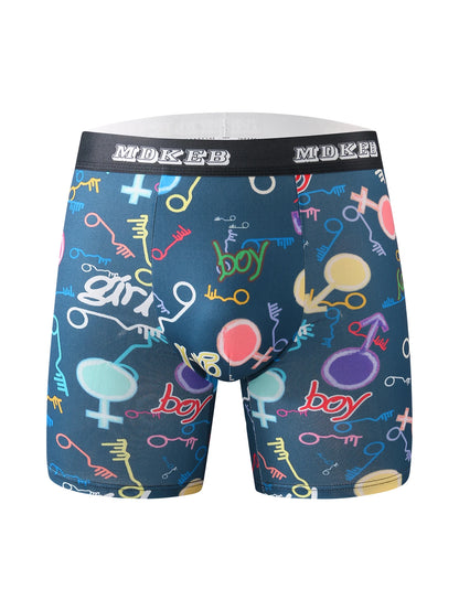 3 Piece Men's Graffiti Pattern Long Boxer Briefs- Breathable and Highly Elastic