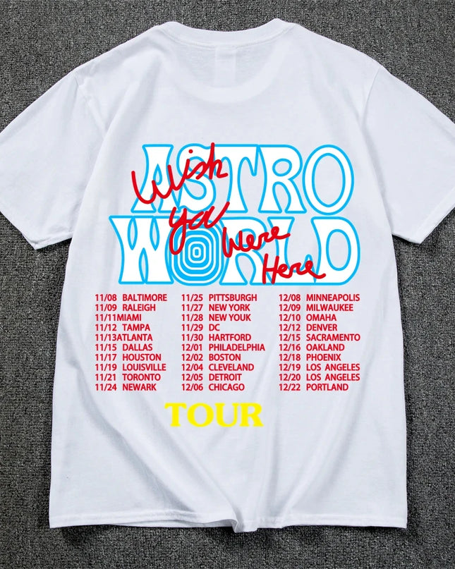 New Summer Hip Hop T Shirt Men Women Cactus Jack Harajuku T-Shirts WISH YOU WERE HERE Letter Print Tee Tops Fashion streetwear