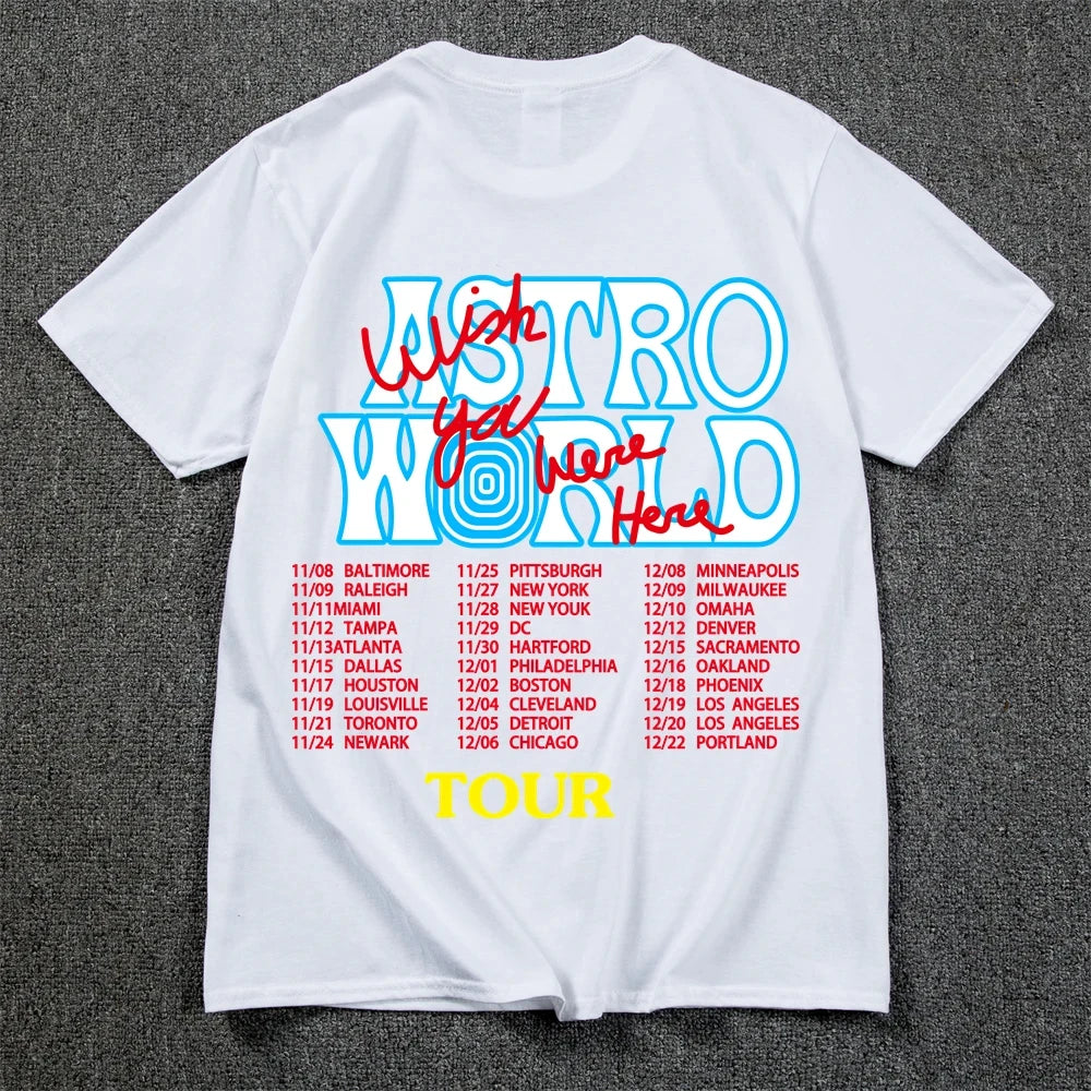 New Summer Hip Hop T Shirt Men Women Cactus Jack Harajuku T-Shirts WISH YOU WERE HERE Letter Print Tee Tops Fashion streetwear
