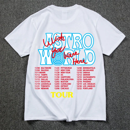 New Summer Hip Hop T Shirt Men Women Cactus Jack Harajuku T-Shirts WISH YOU WERE HERE Letter Print Tee Tops Fashion streetwear
