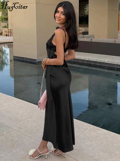 Women's Backless Lace-Up Spaghetti Strap Midi Dress