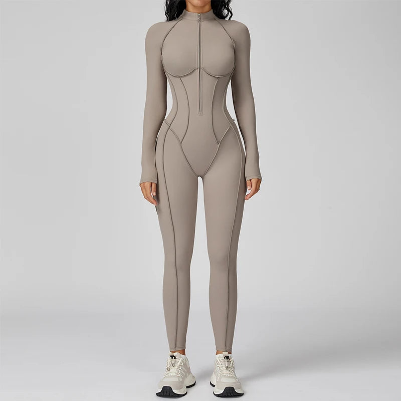Women's Fitness Jumpsuit with Zipper - Activewear Bodysuit for Workout & Gym