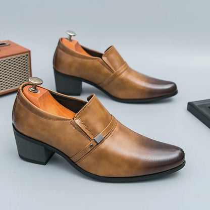 Men's Faux Leather Slip-On Loafers with Height-Enhancing Design