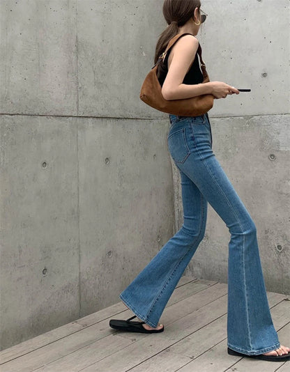 Women's High-Waisted Retro Micro Flared Jeans – Slim Fit with Wide Legs