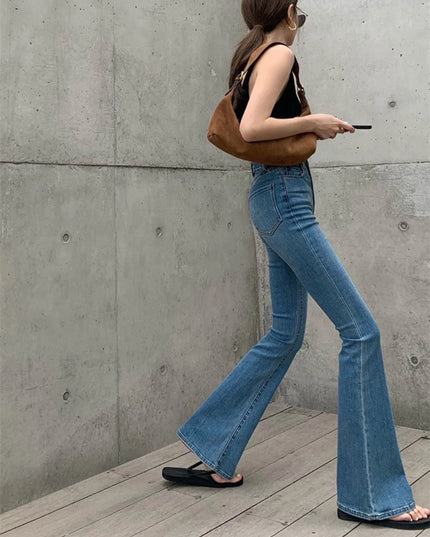Women's High-Waisted Retro Micro Flared Jeans – Slim Fit with Wide Legs