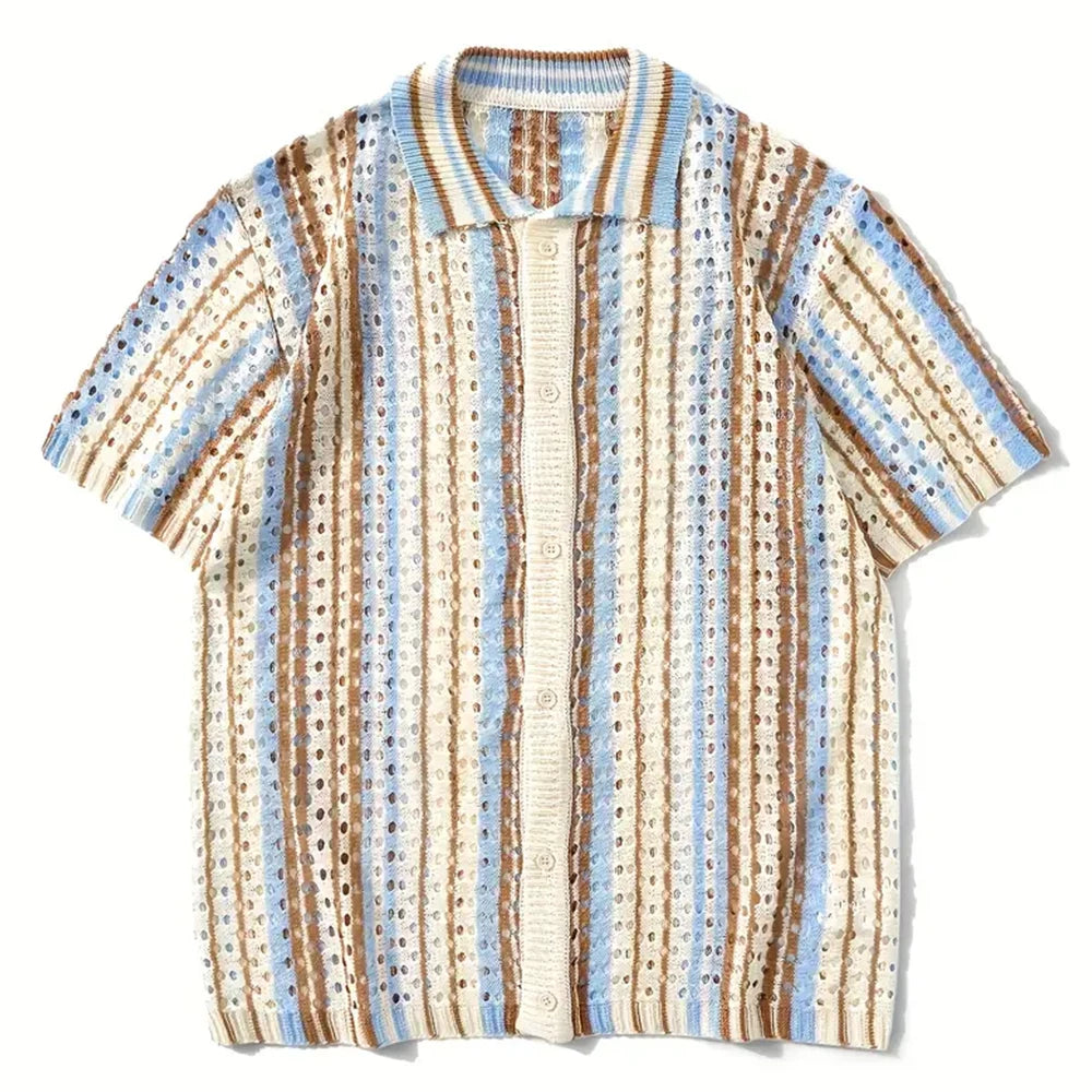 Men's Short Sleeve Mesh Lapel Shirt - Breathable & Stylish Men's Casual Top