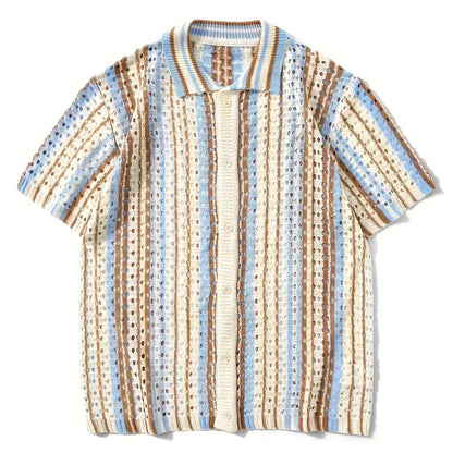 Men's Short Sleeve Mesh Lapel Shirt - Breathable & Stylish Men's Casual Top