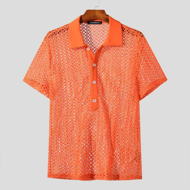 Increun Men's Mesh Transparent Short Sleeve Shirt
